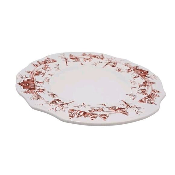 Sur la Table Christmas Snowy Lane 11" Dinner Plate Replacement White Red Italy - Picture 2 of 5